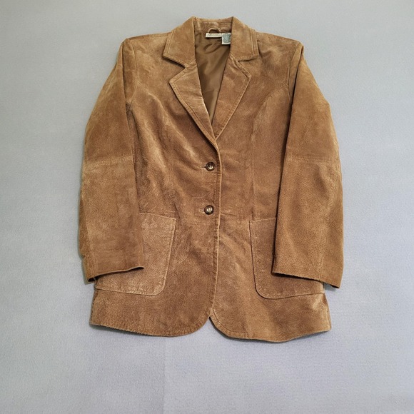 Jackets & Blazers - VTG St. Johns Bay Brown Suede Genuine Leather 2 Button Blazer Jacket Womens S